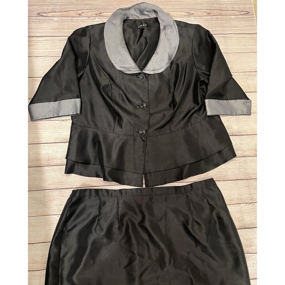 Dana Kay 2PC Women's Black Silver Dress Suit Formal Plus Size 20W & 24W